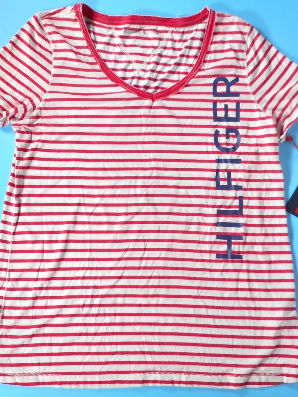NWT Tommy Hilfiger Sport Womens Sz XL Striped Tshirt Top Red White Logo Spellout
